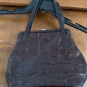 Maxx New York Dark Brown Crocodile-Pattern Hand Bag